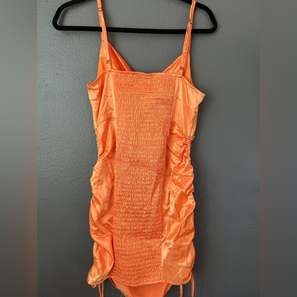 Shiny Orange Satin Ruched Wild Fable Dress - Picture 4 of 8